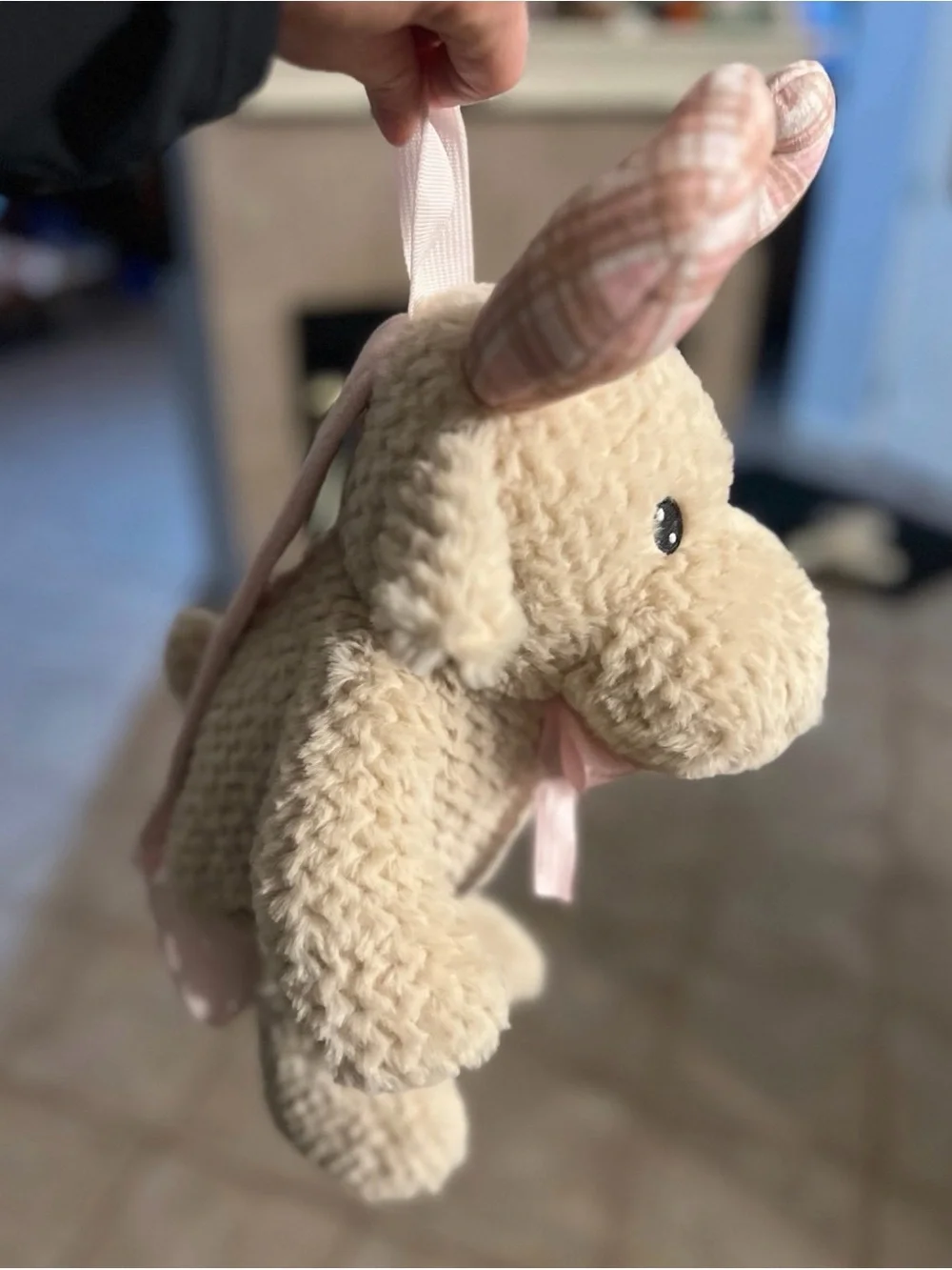 Pink and Tan Plaid Moose Stuffed Backpack - Carried Away by Stepping Stones